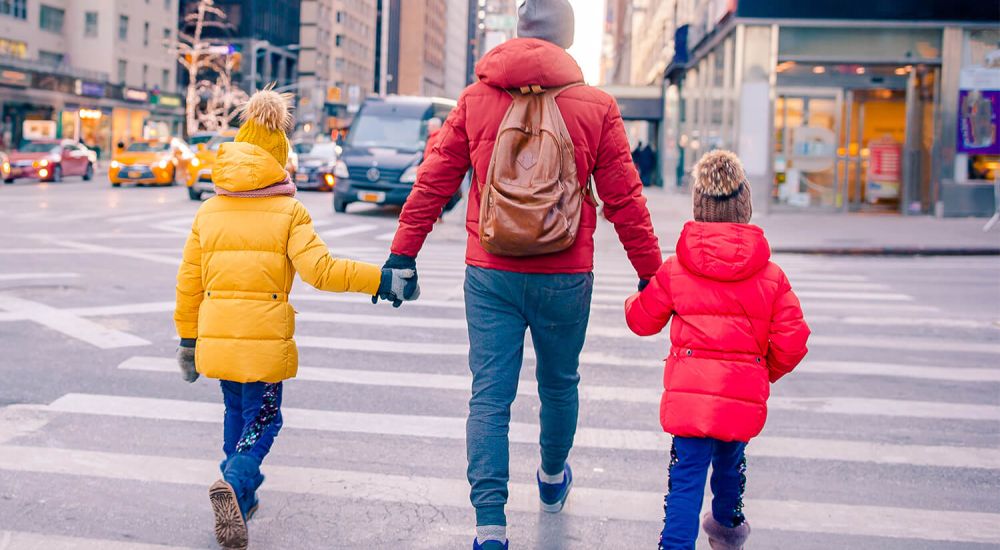 Father with kids in NYC