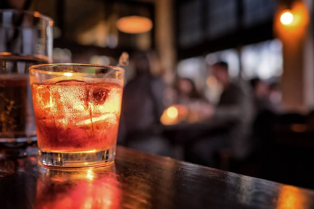 drink sitting on a bar top