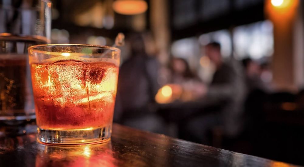 drink sitting on a bar top